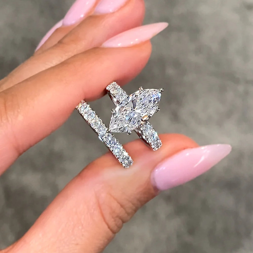 4.26Ctw Marquise Cut Diamond Celebrity Engagement Ring Bridal Set in 14K White Gold