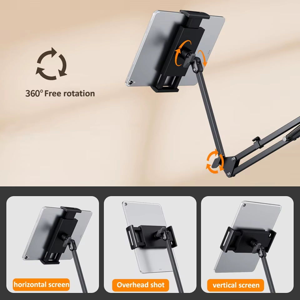 360-Degree Adjustable Tablet Stand for Mobile Phones and Tablets (4 to 12.9 Inches) - Lazy Arm Bed and Desk Mount Holder