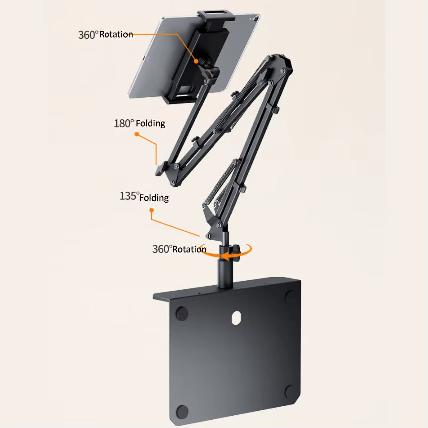 360-Degree Adjustable Tablet Stand for Mobile Phones and Tablets (4 to 12.9 Inches) - Lazy Arm Bed and Desk Mount Holder