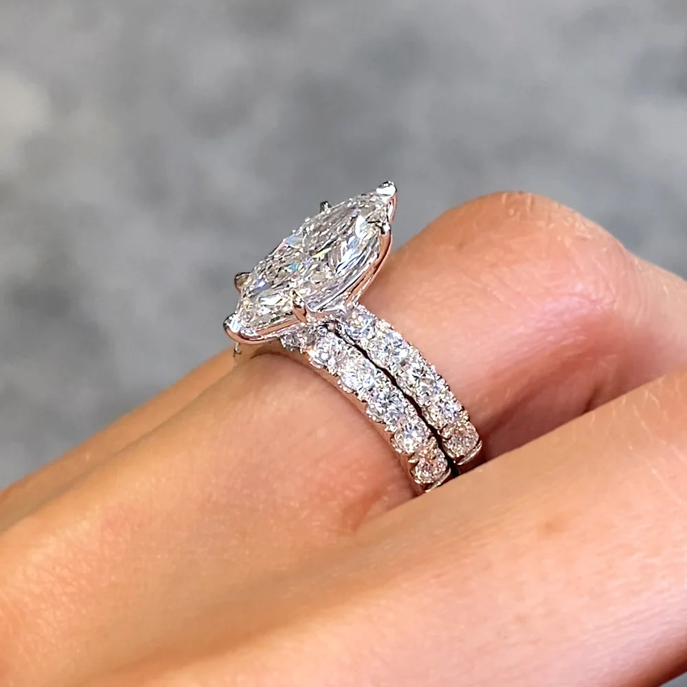 4.26Ctw Marquise Cut Diamond Celebrity Engagement Ring Bridal Set in 14K White Gold